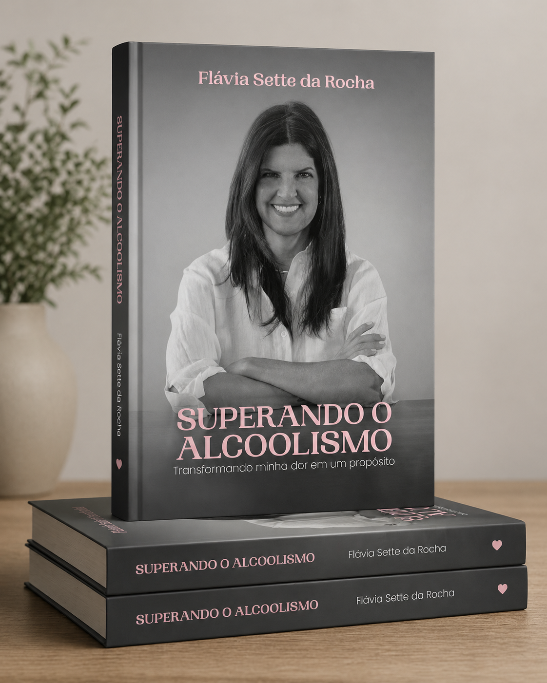 Mockup do livro Superando o Alcoolismo empilhado por Flávia Sette da Rocha