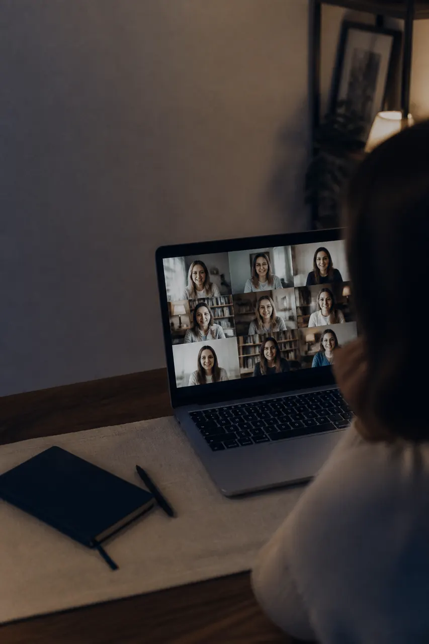 Encontro online em andamento, com os participantes na tela do notebook